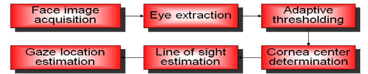 Process flow for gaze location estimation from the acquired