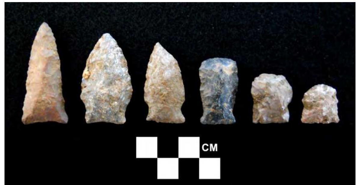 Figure 6. Matanzas Side Notched Cluster PPKs including hafted scrapers.  Figure 5. Matanzas Side Notched Cluster PPKs. 