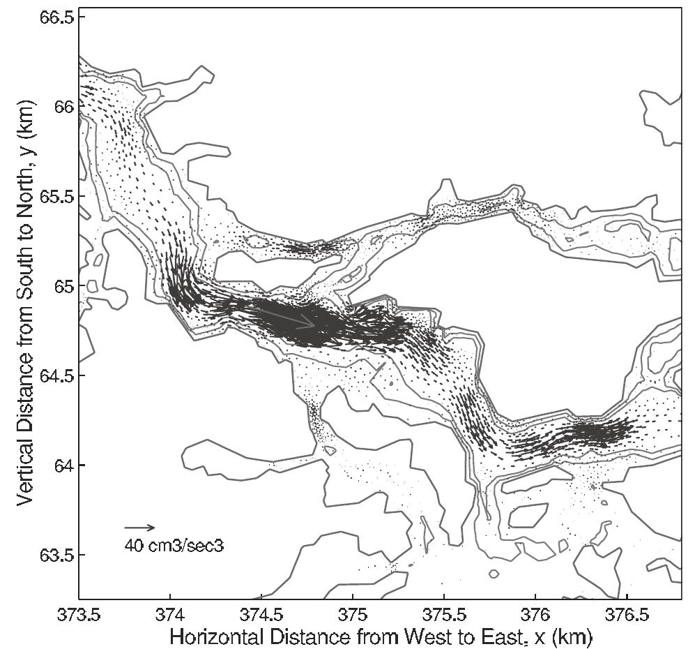 Figure 13. Model residual sediment transport in the Lower Piscataqua and Portsmouth Harbor. See color version of this figure at back of this issue. 