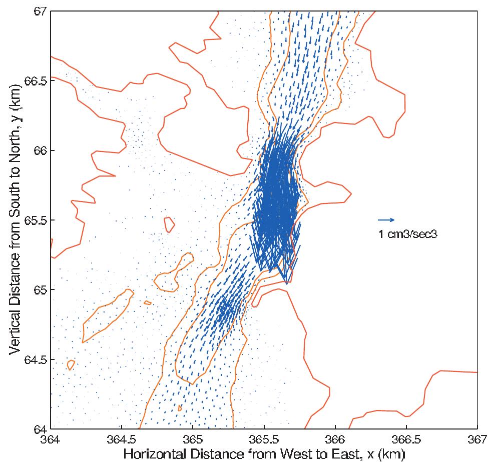 Figure 11. Model residual sediment transport in northern Great Bay. 