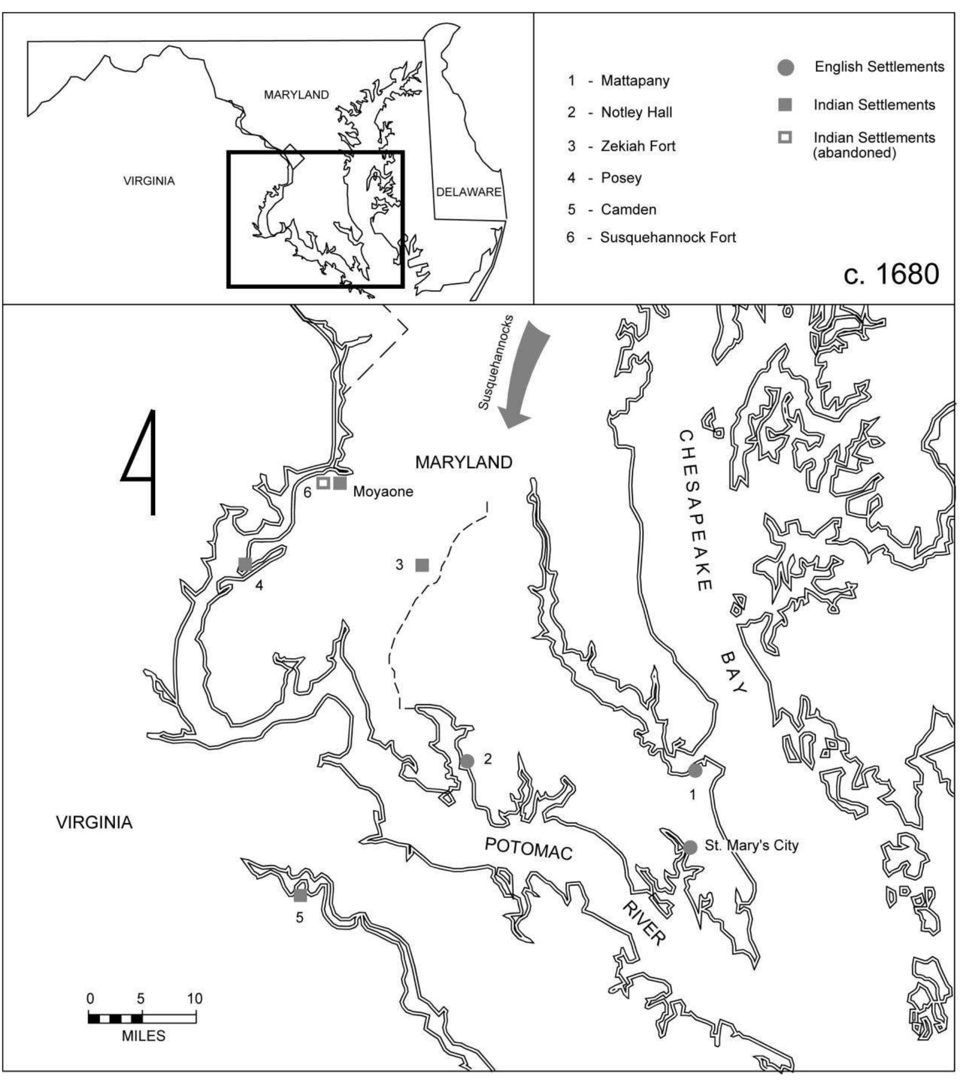 Figure 1. The political landscape of the lower Potomac River valley, c. 1680. 