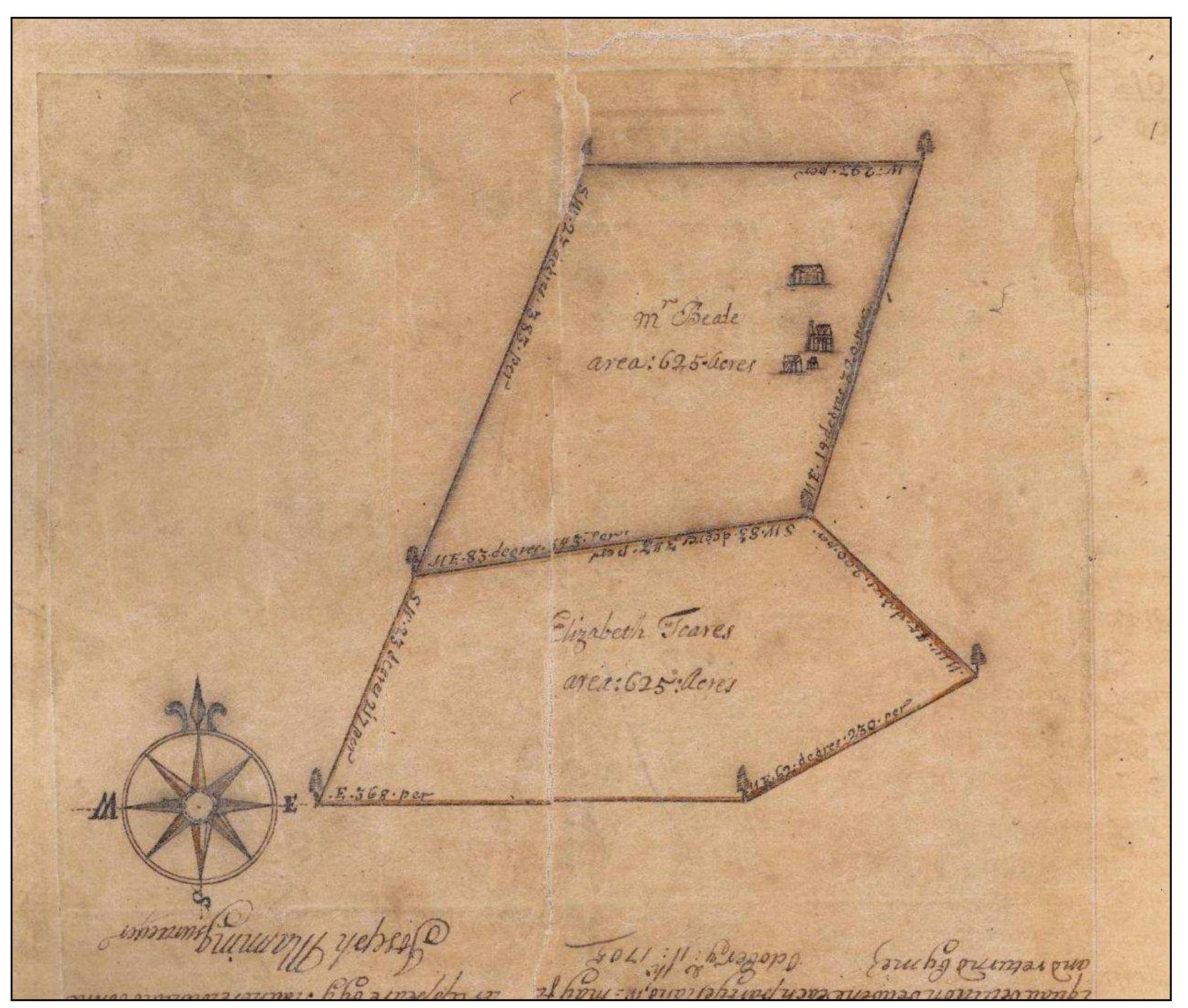 Figure 6. Plat of His Lordship’s Favor, Zekiah Manor, 1705 (Courtesy Maryland State Archives). 