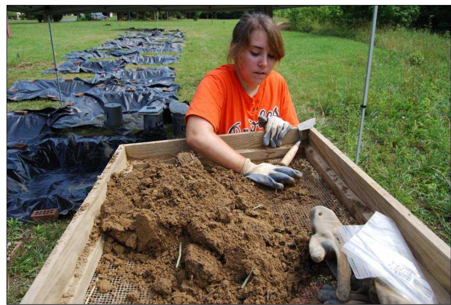 Figure 43. Screening plow zone from test units at Windy Knolls I. 