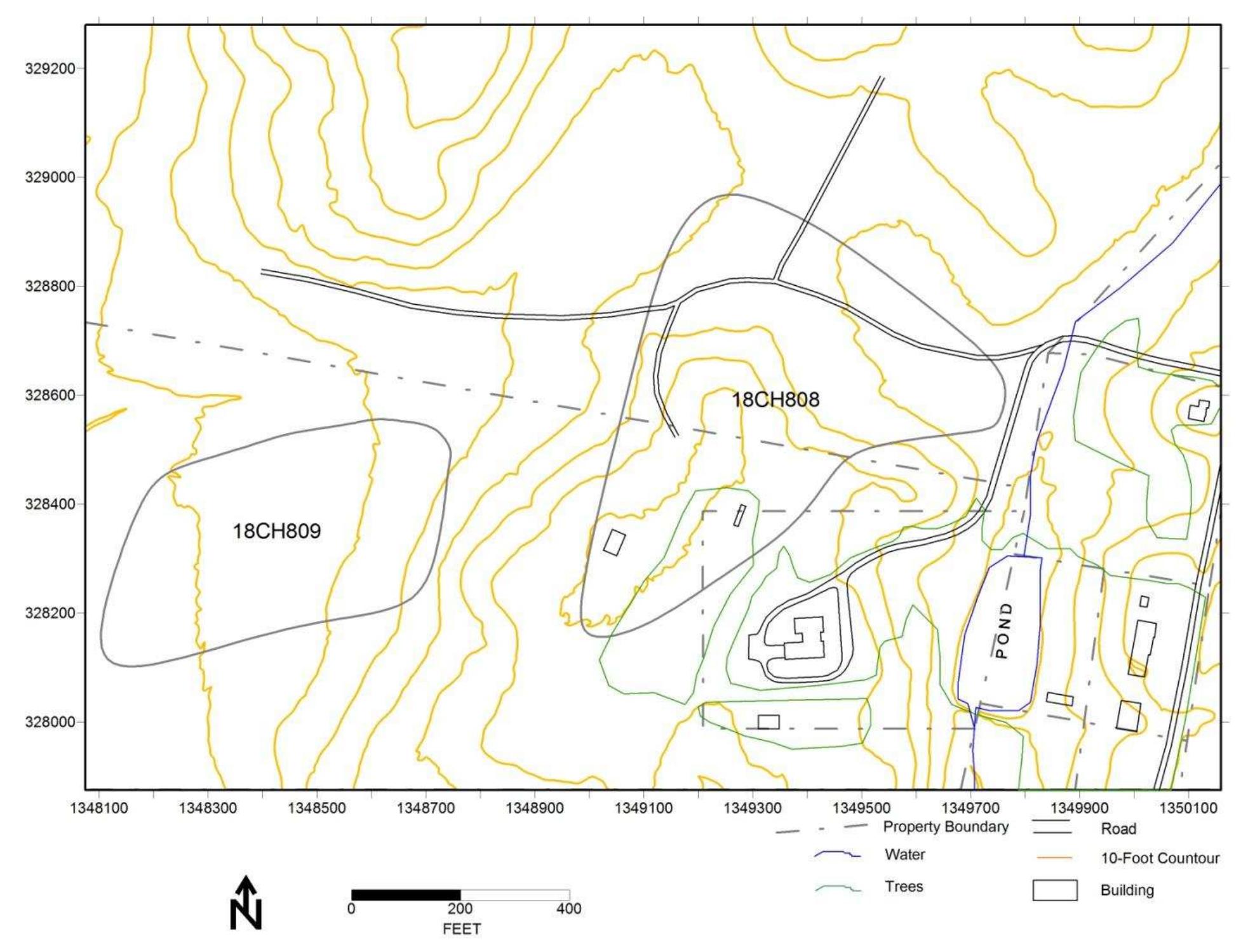 Figure 48. Site boundaries for Windy Knolls I (18CH0808) and Windy Knolls II (18CH0809). 