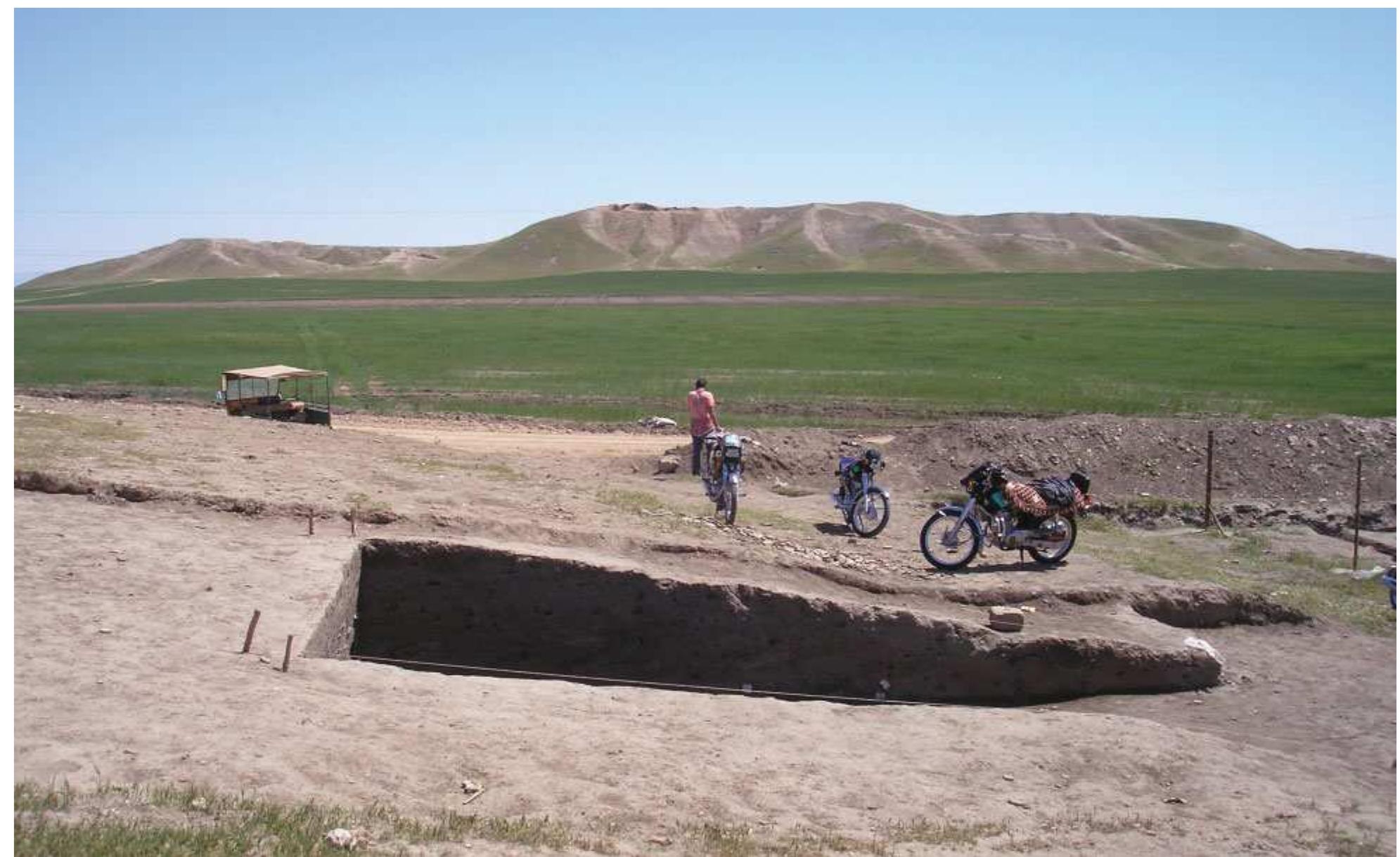 Figure 3. Central mound and northern Outer Town of Tell Brak, from Tell Majnuna; Trench EM-1 in foreground. 