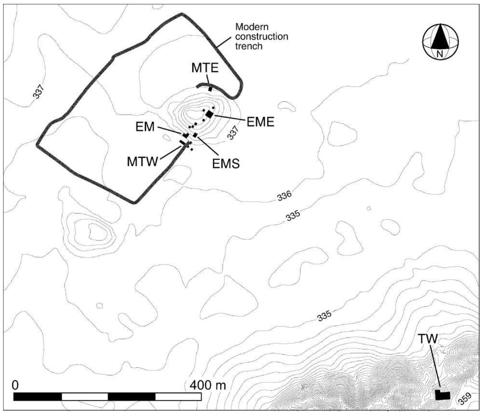 Figure 4 Topographic plan of northern Outer Town of Tell Brak and Tell Majnuna with main excavation areas indicated. 