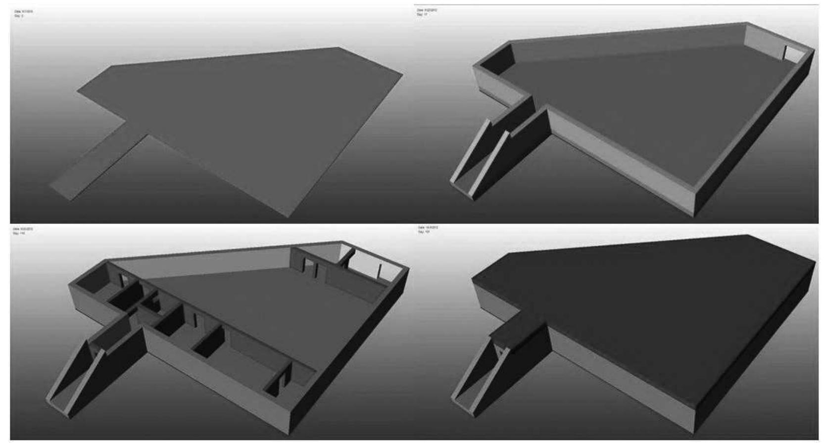Construction process animation for shelter building in 4d