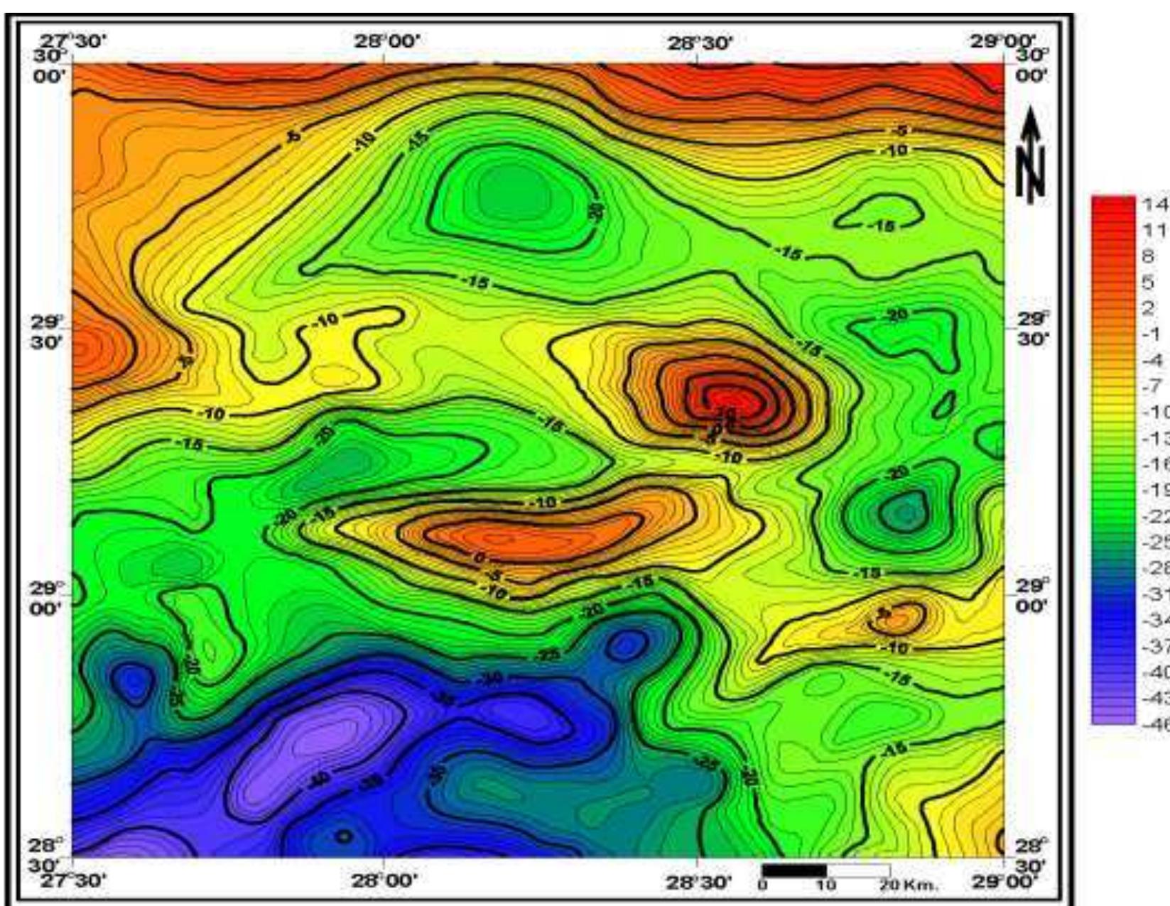 (3) bouguer gravity anomaly map of the study area