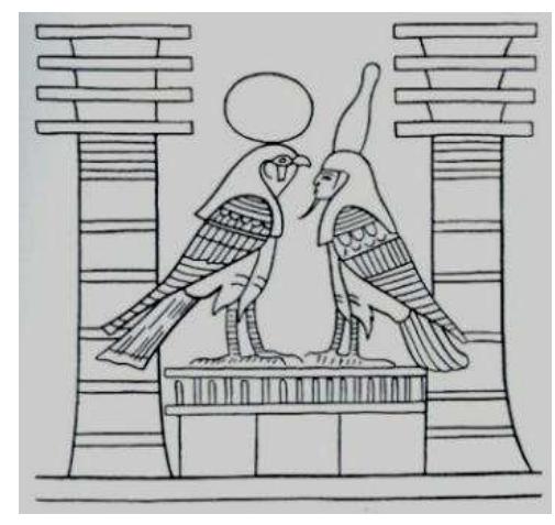 Ra Hawk Ra (hawk-headed) and ausar (human-headed) meeting in tettetu