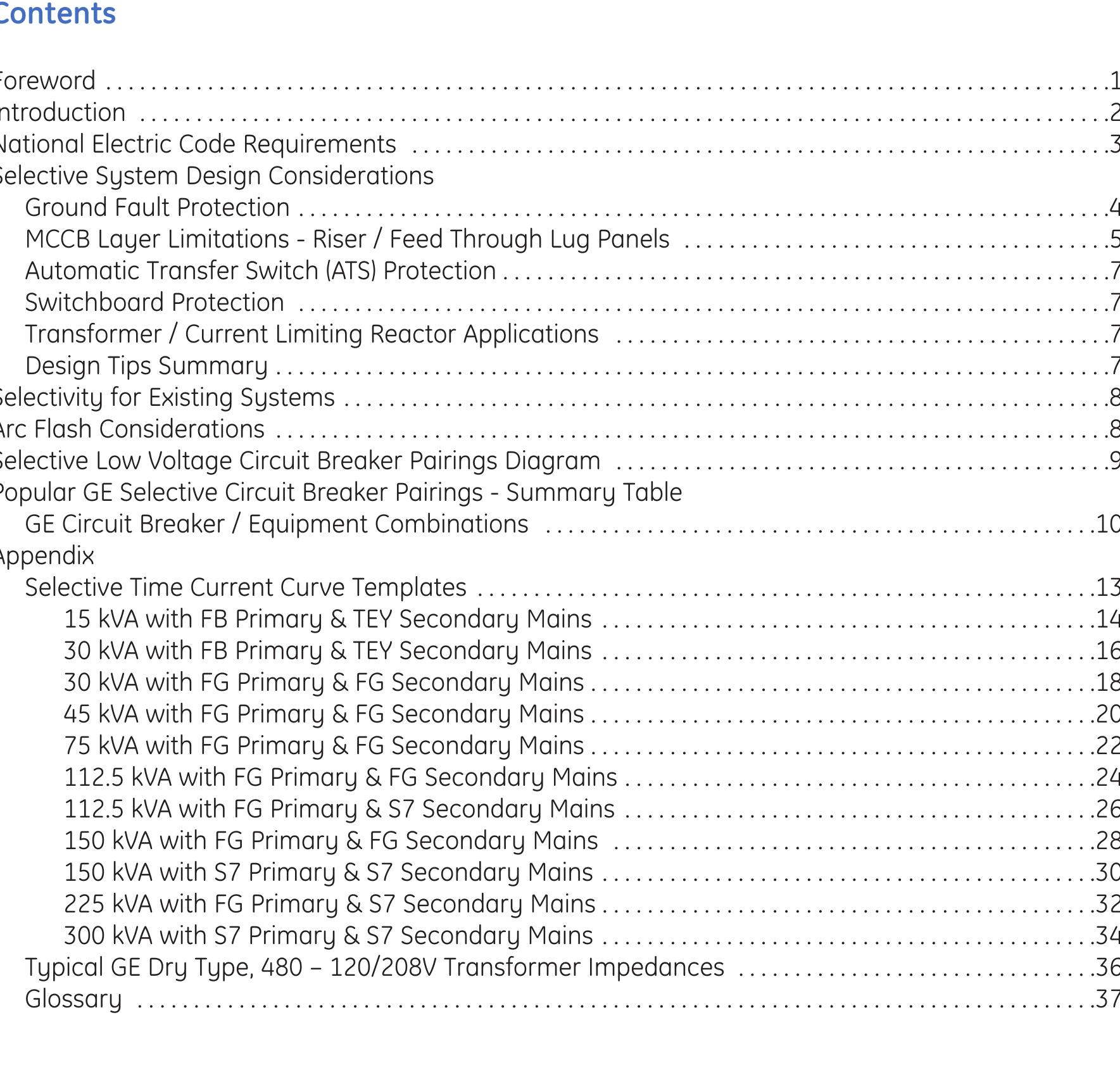 Table 1 - Guide to Low Voltage System Design and Selectivity