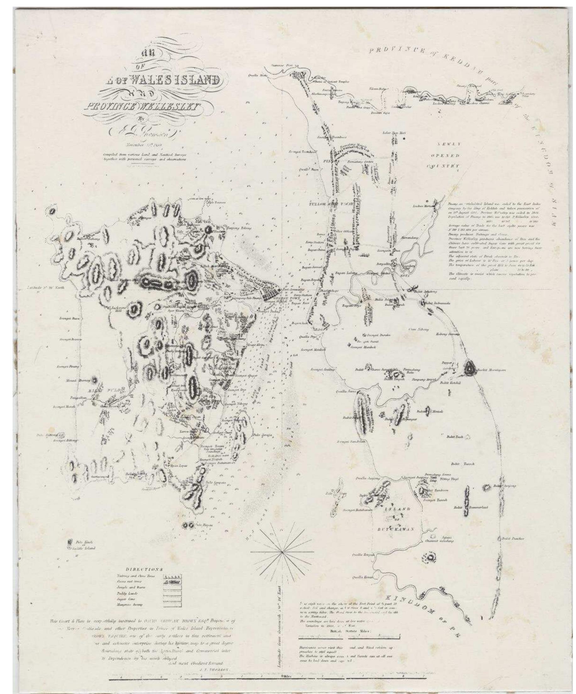 Map 5 John Turnbull Thomson, Plan of Prince of Wales Island [Penang] and Province Wellesley by J.T. Thomson, MS-3183/030, Hall-Jones family: Papers. ARC-0589, Hocken Collections, Dunedin. 