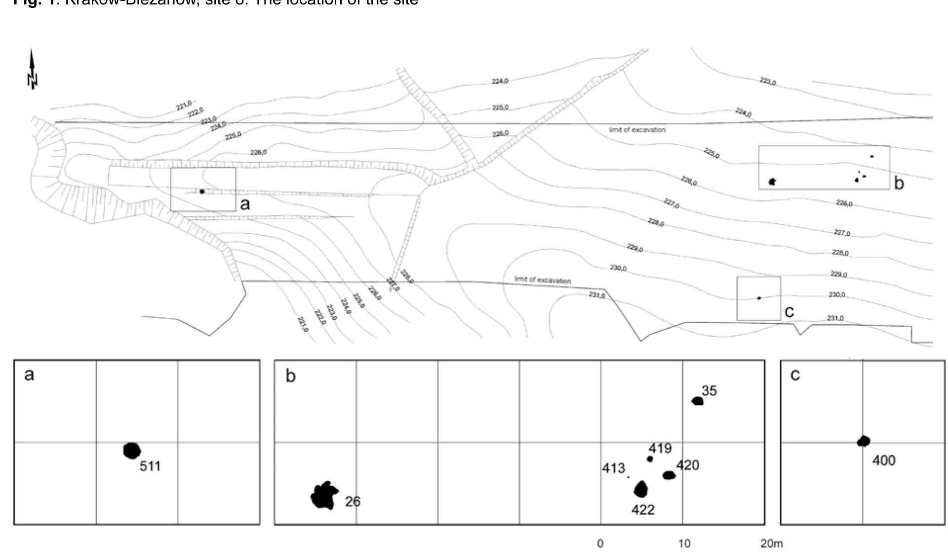 Fig. 2. Krak6w-Biezan6w, site 8. Distribution of features of the Baden culture in the settlement (Elaborated by B. Witkowsk< D. Stefanski)
