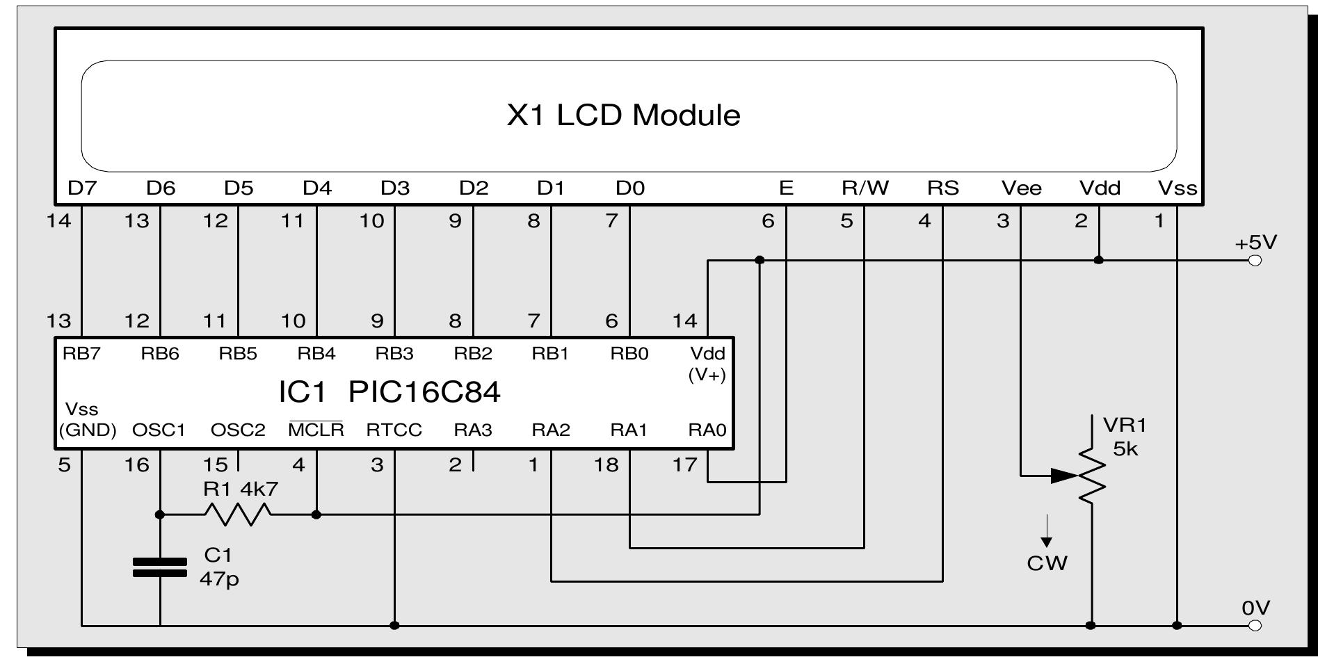 Circuit diagram for interfacing a pic 16c 84 microcontroller