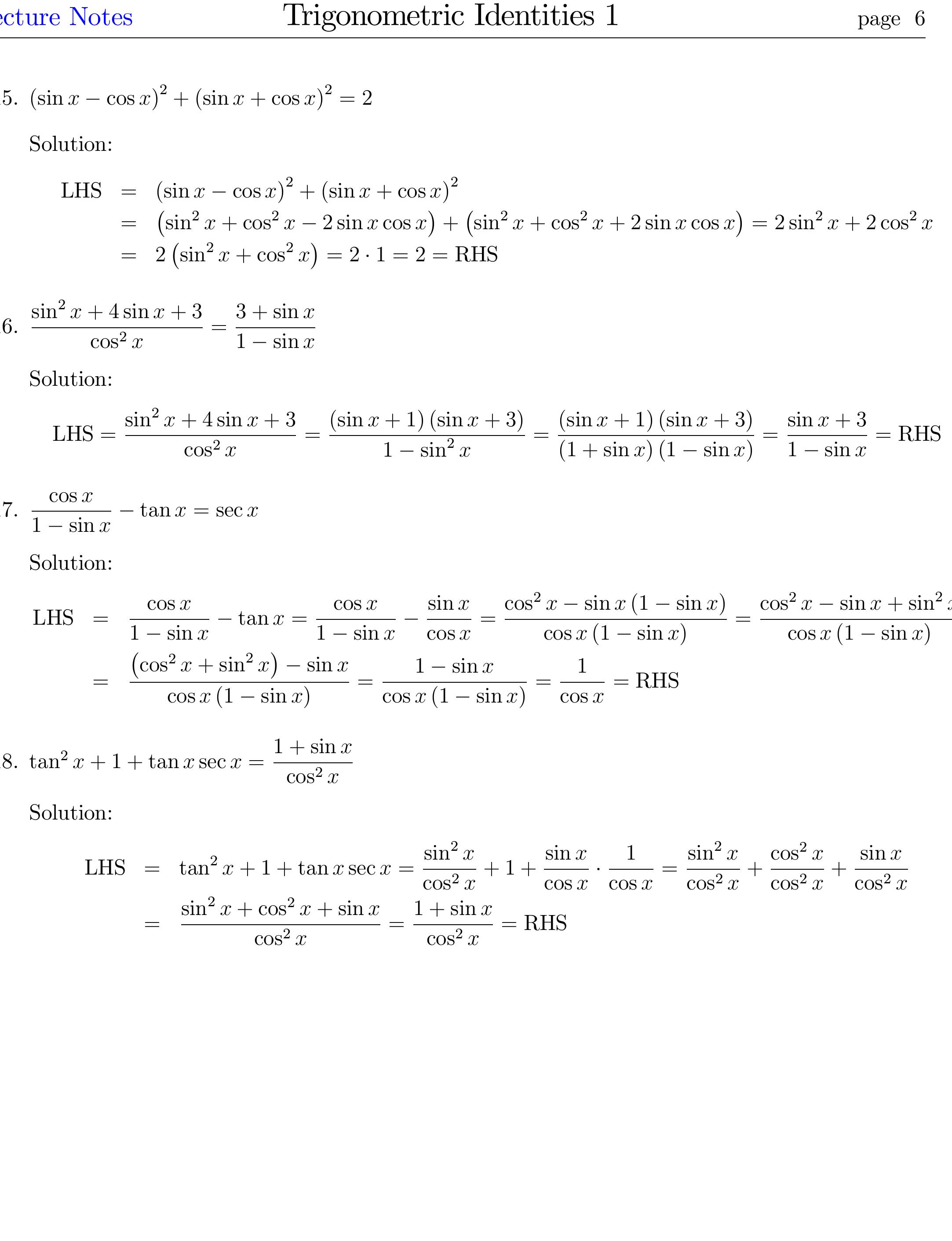 (PDF) Lecture Notes Trigonometric Identities 1 Sample Problems