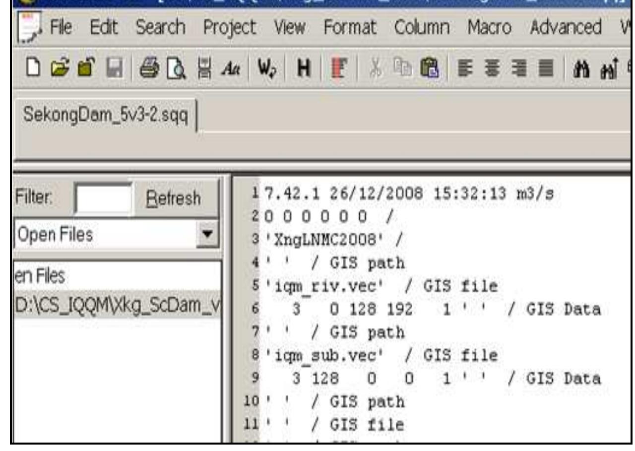 Figure 3-15: A Part of Data format by *.SQQ  All data input, it is become a control by “SQQ (*.sqq)” (IQQM Control file) event Baseline also scenarios of Climate change and Dam. 