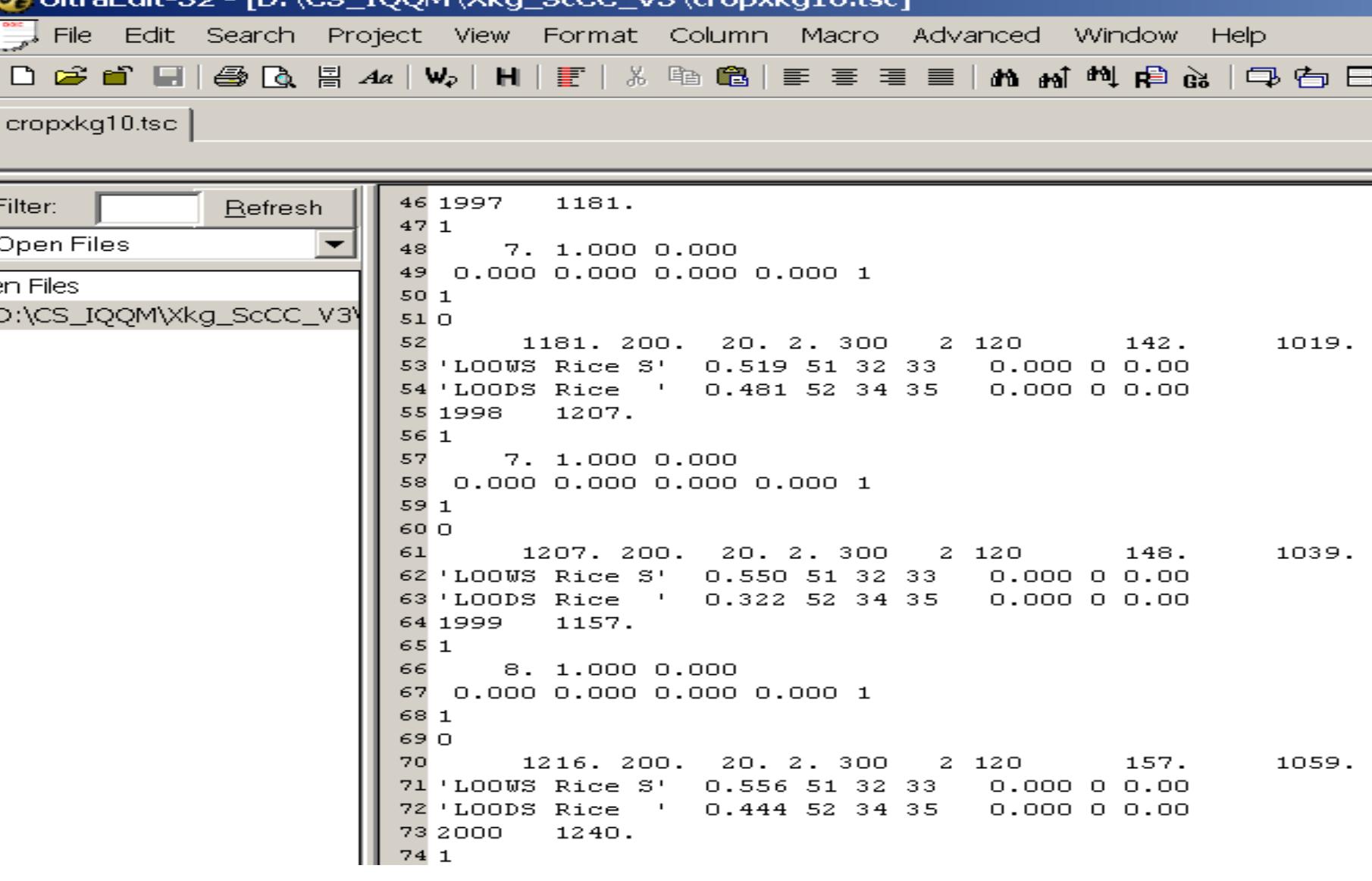 Figure 3-14 A Part of Data format on Sub10 by * .tsc 