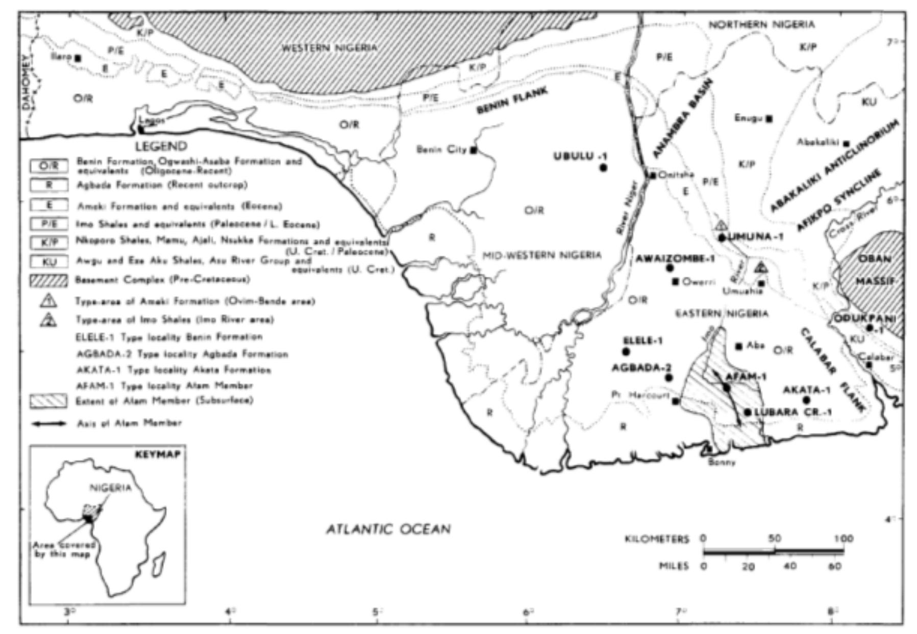 also called the Niger Delta Basin see Fig. 1. This area contains one petroleum system called the “Tertiary Niger delta (Akata-Agbada) Petroleum System”. Most part of it lies within the borders of Nigeria and is bounded by the Gulf of guinea which is part of the eastern tropical Atlantic Ocean off the western African coast. The area contains as much as 34.5 billion barrels (5.5x10° m°) of recoverable oil and 94 trillion cubic feet 2.7x10° m°) of natural gas at the origin. This ield contains thousands of individual reservoirs, most of which are sandstone pockets trapped within oil-rich shale strata. The Niger Delta region has as many as 574 fields discovered (481 oil and 93 natural gas fields). The Success rate of hitting oil in the past has been as high as 45% 16]. The core samples collected for this research was in this area in Port Harcourt — the eastern part of the region.   The delta area is divided into three gross lithofacies: (i) marine claystones and shales of unknown thickness, at the base; (ii) alternations of sandstones, siltstones and claystones, in which the sand percentage increases upwards and (iii) alluvial sands, at the top [18]. 