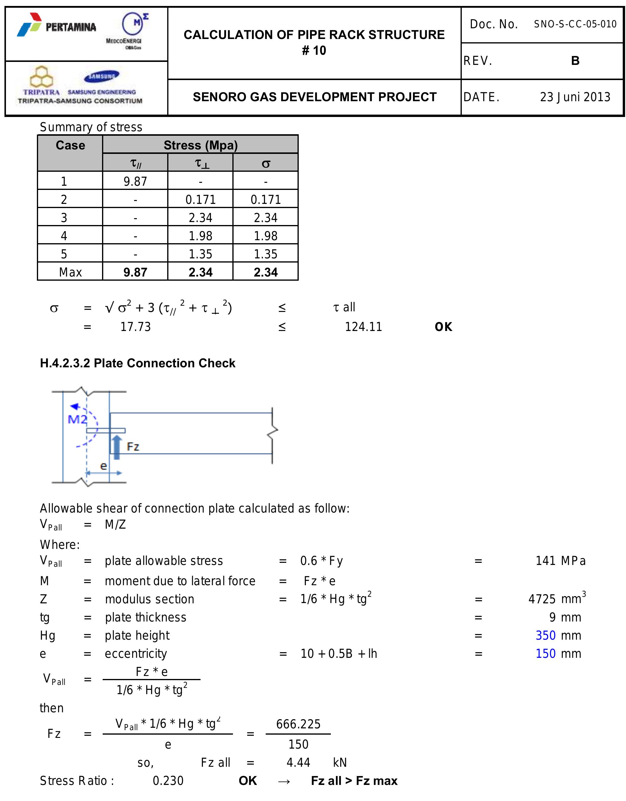 Figure 85 - CLIENT CALCULATION OF PIPE RACK STRUCTURE