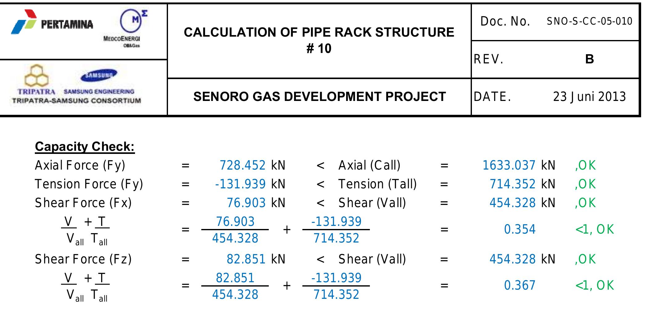 Figure 102 - CLIENT CALCULATION OF PIPE RACK STRUCTURE