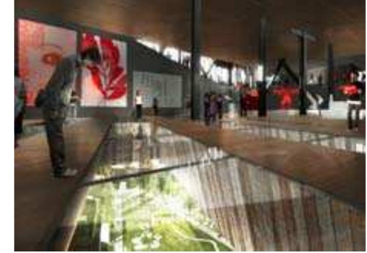 B. museum plaza. interior of museum. rendering. © rex