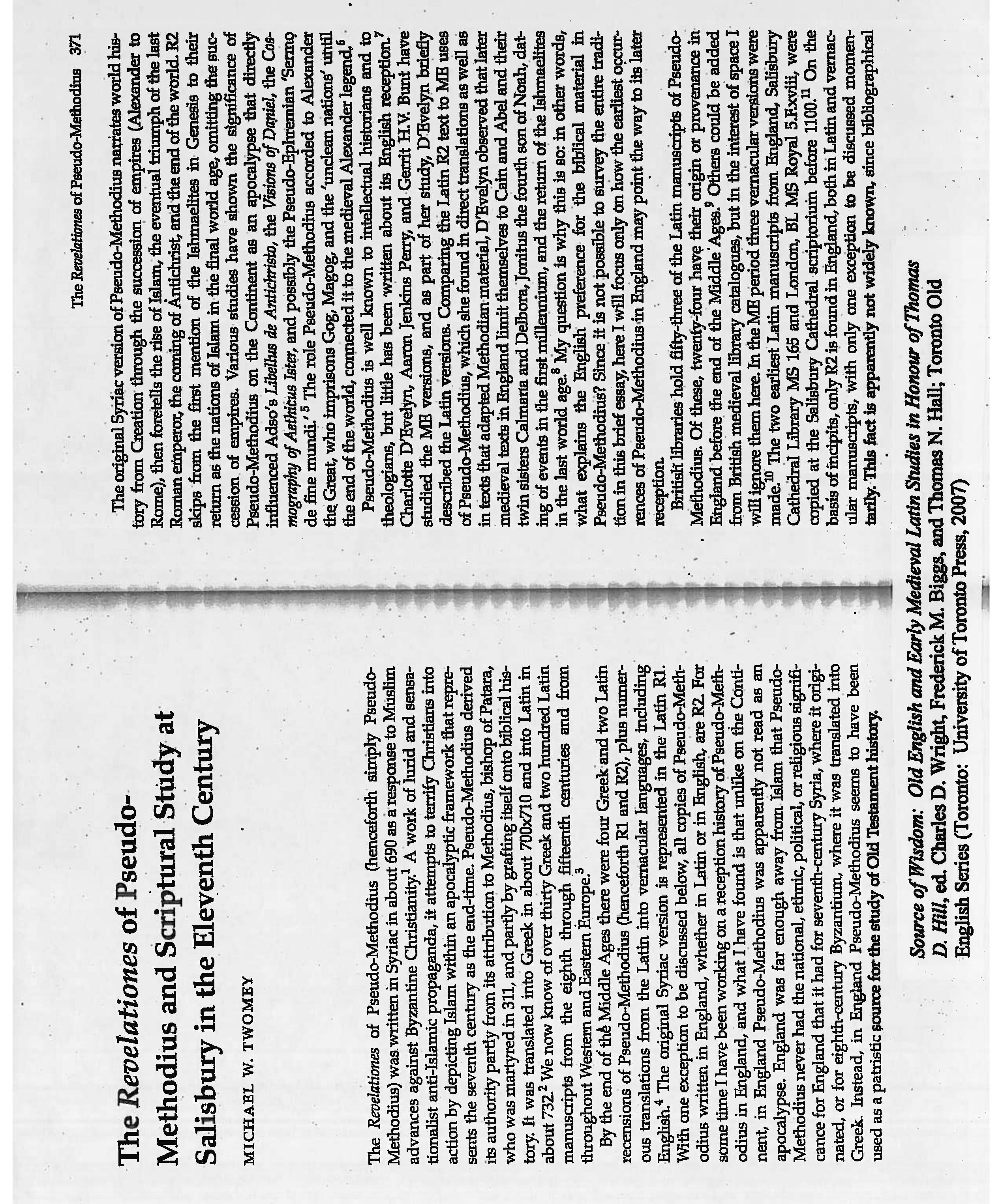 Figure 1 - The Revelationes of Pseudo-Methodius and
