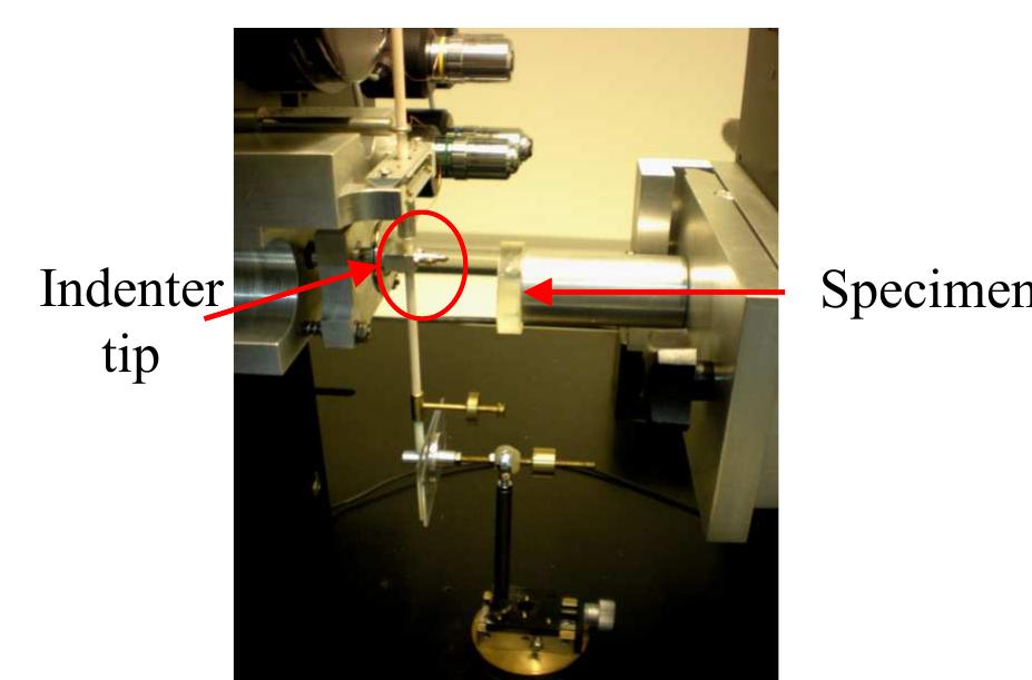Figure 2 : Nanoindenter machine with the specimen fixed at the sample stub. 