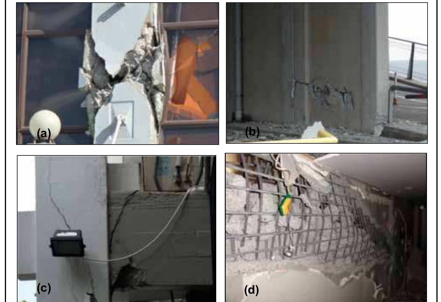Examples of damage in concrete buildings: (a) column shear