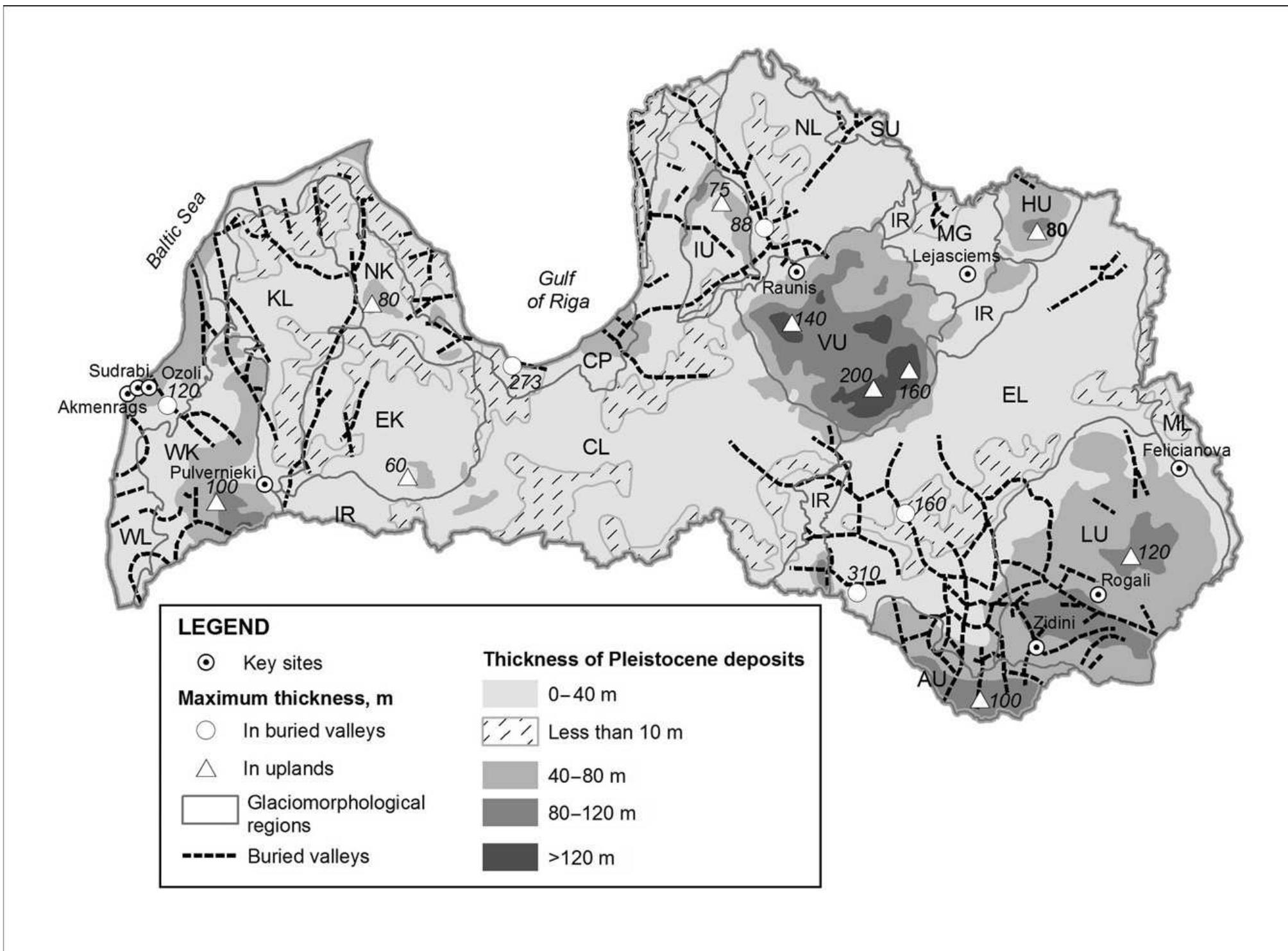 1 thickness of pleistocene deposits in the