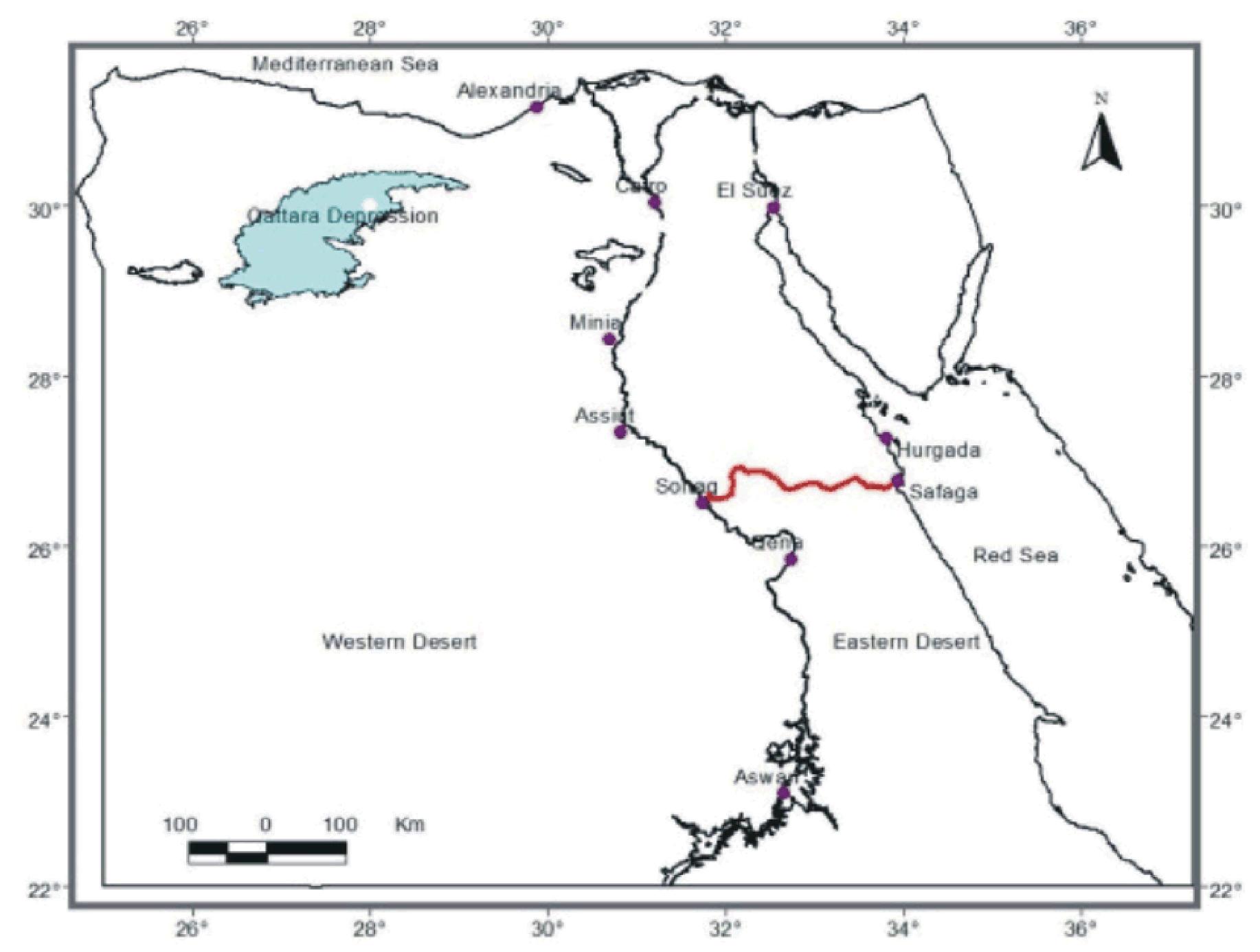 Fig. 2: Latitude and longitude data map for Egypt [26] 