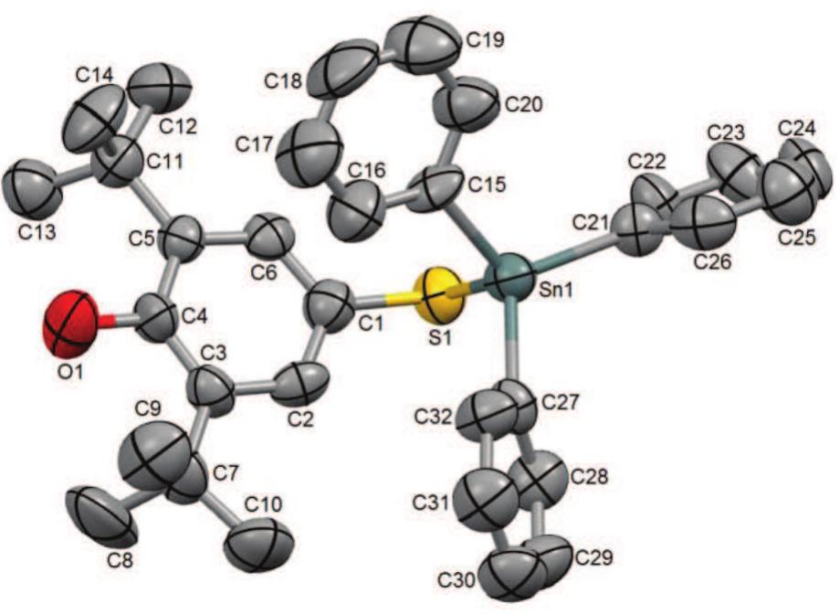 Ellipsoid plot of 7 with the atom numbering scheme. hydrogen