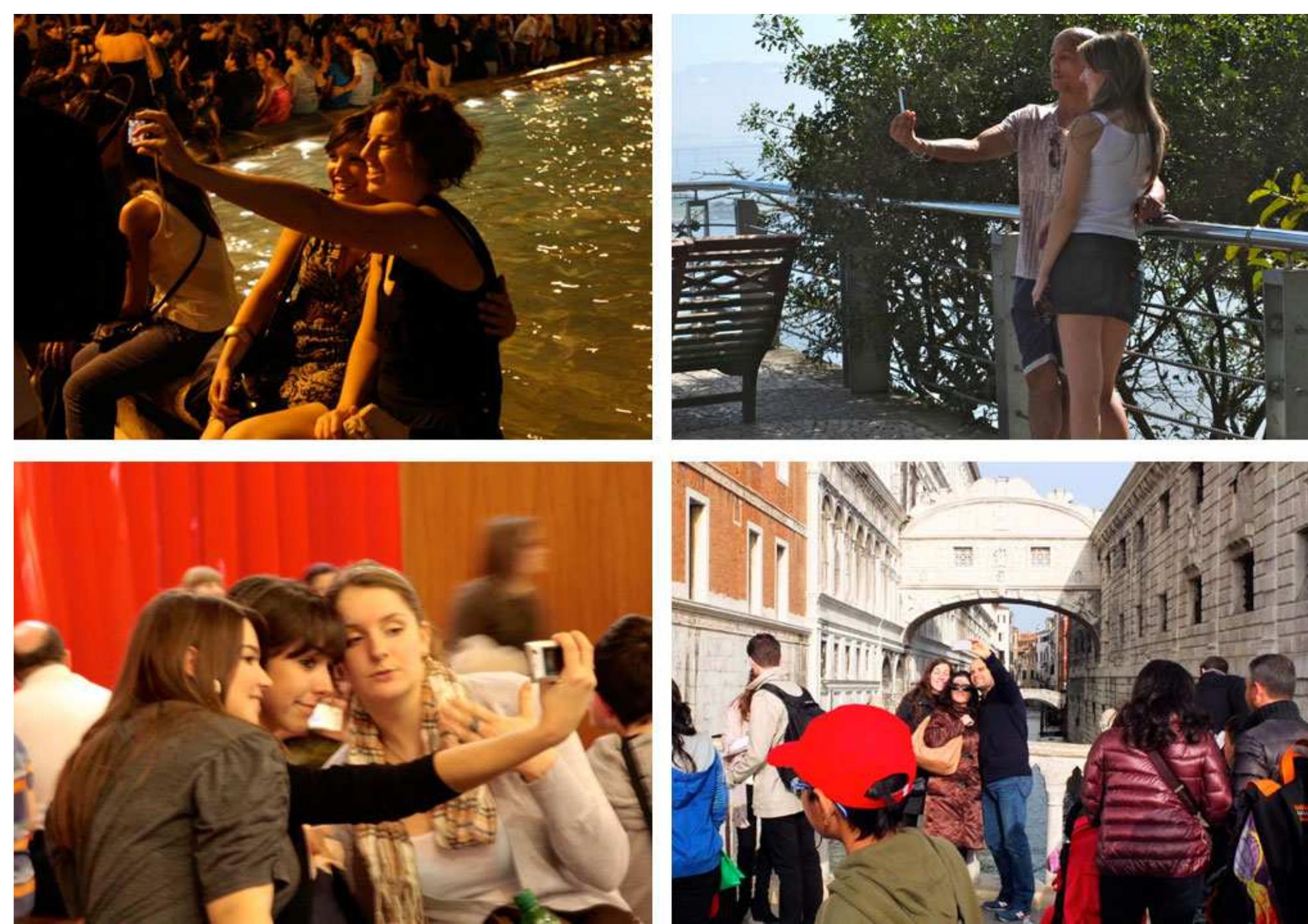 3. Touristic auto-photography, 2002-2009 (coll. part.).  situation. As written by Pierre Bourdieu, what counts then is not the aesthetic dimension of  Participation remains nonetheless, a parameter difficult to reconcile with the autonomy o: shooting. There are three main ways of taking a selfie: by using a mirror, by reversing the camera or, with the most recent models, by using the front camera. To this list can be added the original solution suggested in 2005 by Nick Woodman with the GoPro’s action camera format that adapts the principles of underwater shooting for consumer practices. Created to record sport: performances without outside help, the camera is characterized by automatic exposure, a fixing  on the action support and the choice of a wide-angle lens which records a wide frame, ofter 