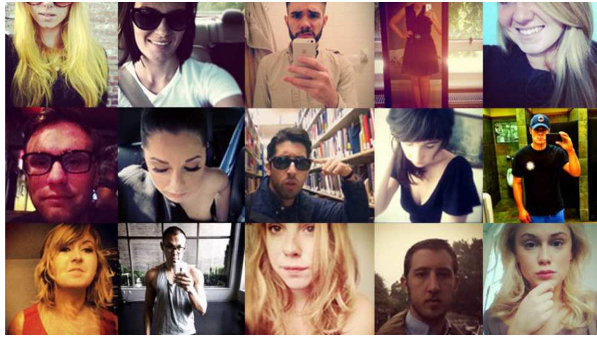 8. Selection of selfies, Mashable, 2013.  that the rise of self-esteem education in the 1980s gave birth to a youth who, « have the language  If Twenge’s works receive a considerable media coverage, her method as her findings rise violent criticism among specialists in the field. A study conducted by Kali H. Trzesniewski, published in 2008 in Psychological Science, shows that youngsters have not undergone a fundamental change of thought, feelings or behavior over the past 30 years'*. In 2013, a special issue of Emerging Adulthood, edited by Jeffrey J. Arnett, seeks to systematical demolish the theories of the psychologist’”.  If Twenge’s works receive a considerable media coverage, her method as her findings rise 