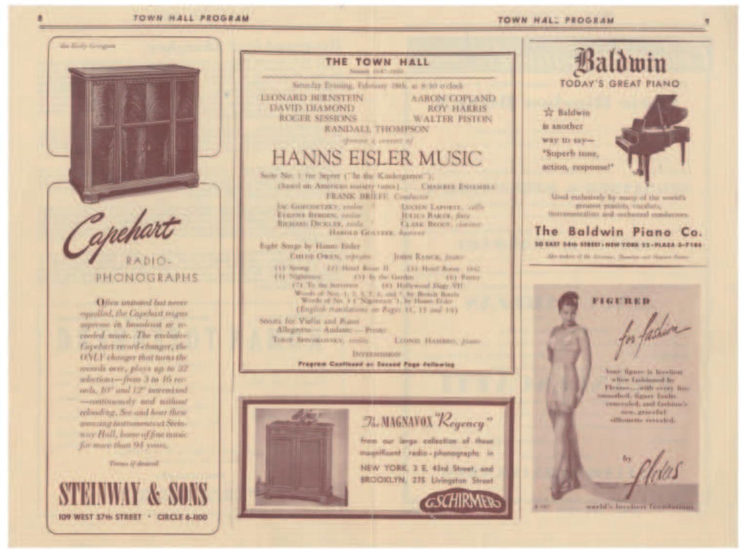 Pi. 2. Programme, “Hanns Eisler Music’, Town Hall, New York City, 28 Feb. 1948. Hanns Eisler Archiv, Akademie der Kiinste, Berlin, call no. 3325 
