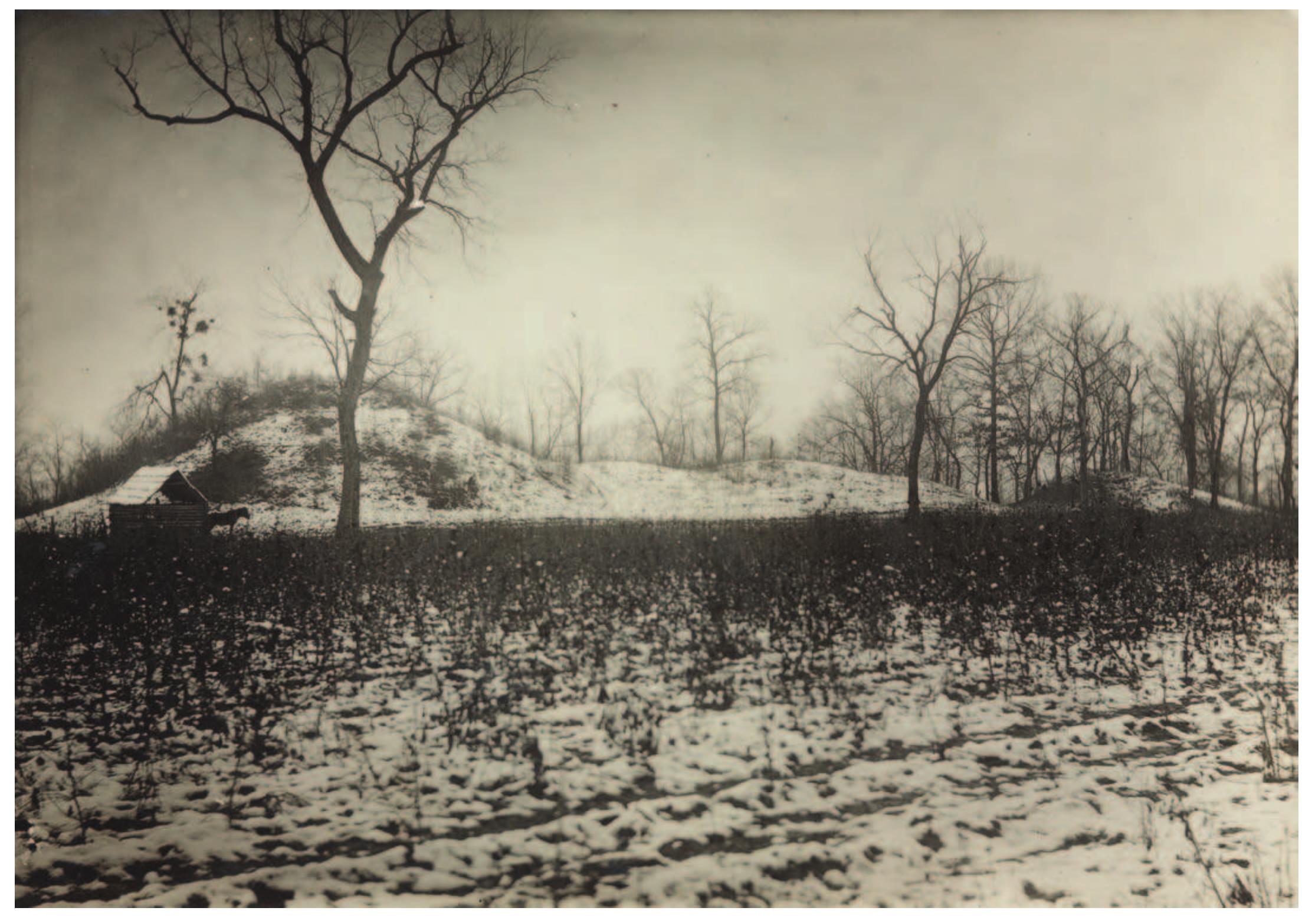 FIGURE 2.1. Craig Mound prior to excavation, as photographed by Joseph Thoburn in 1913. Photograph courtesy of the Research Division of the Oklahoma Historical Society (Thoburn Collection 196.2.1). 