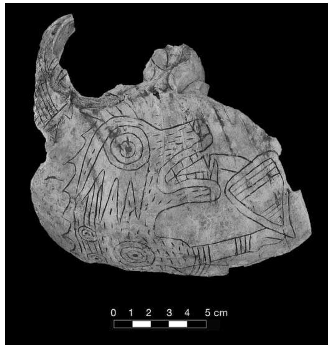 FIGURE 4.29. Craig B style cup showing fabulous animal with com- plex forked-eye motif (448821). The animal appears to be drinking from a shell cup. 