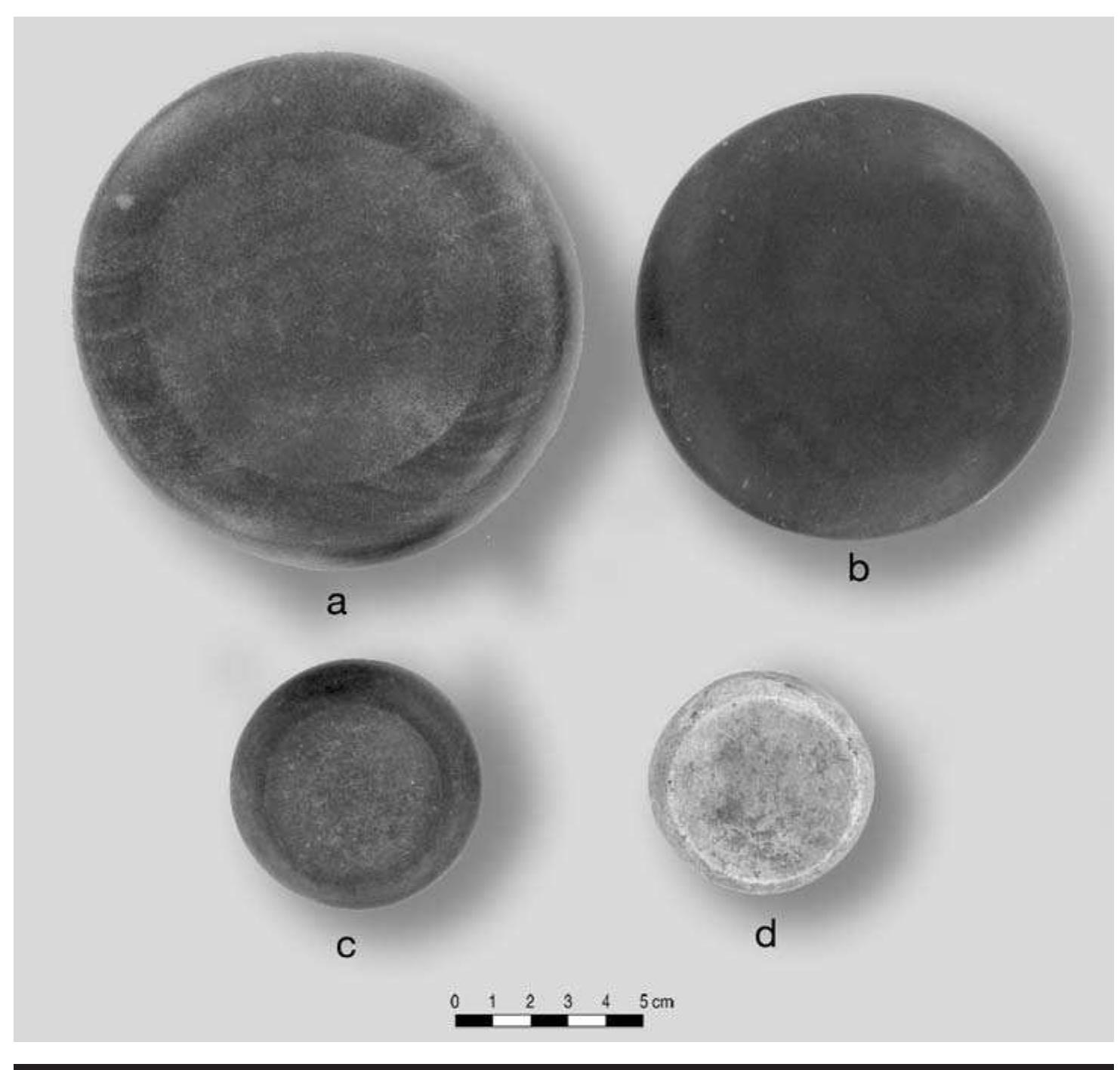 FIGURE 8.15. Discoidals; a, 448678; b, 448679; c, 448680s01; d, 448680s02. 