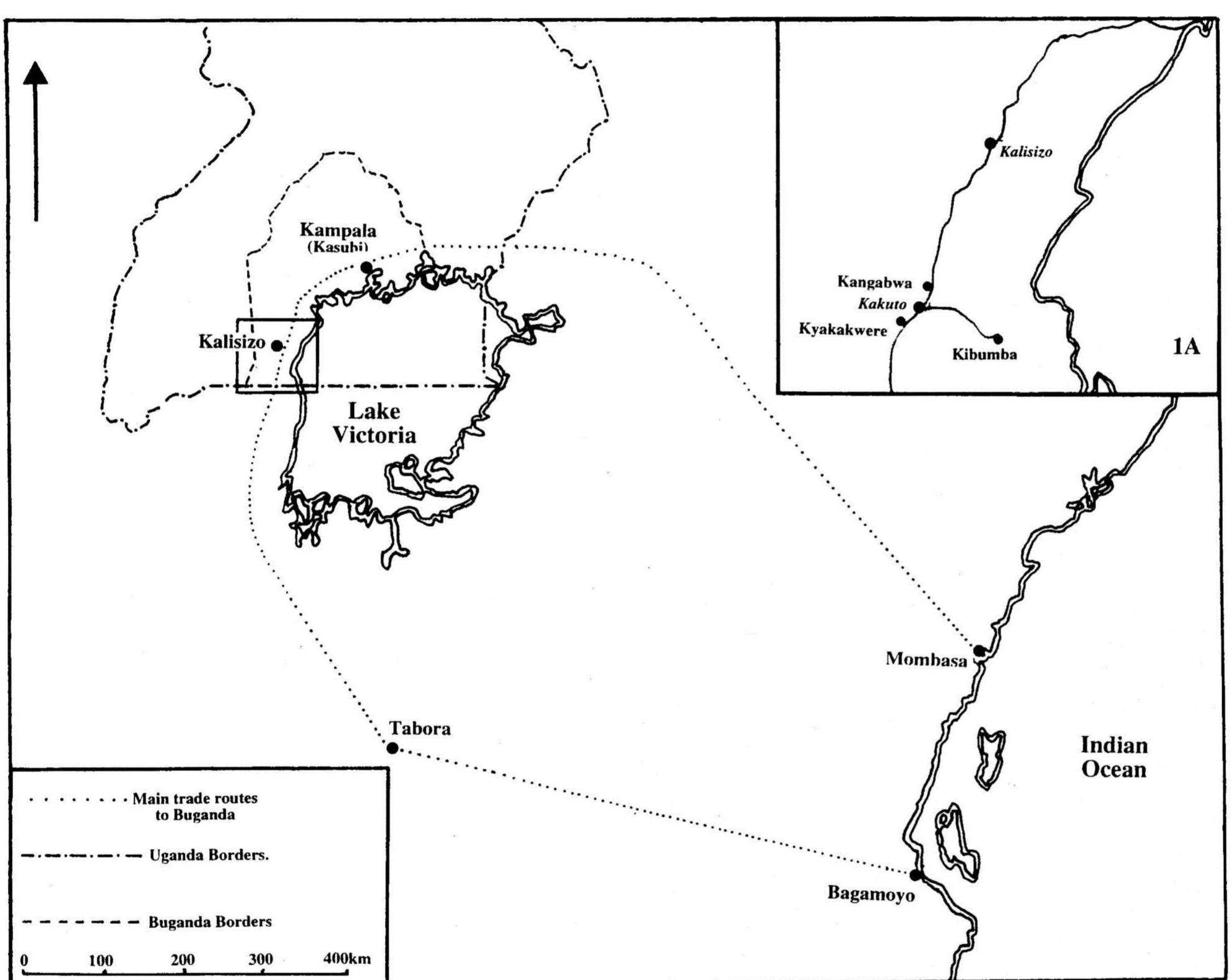 Sketch map showing (1) position of buganda within uganda and