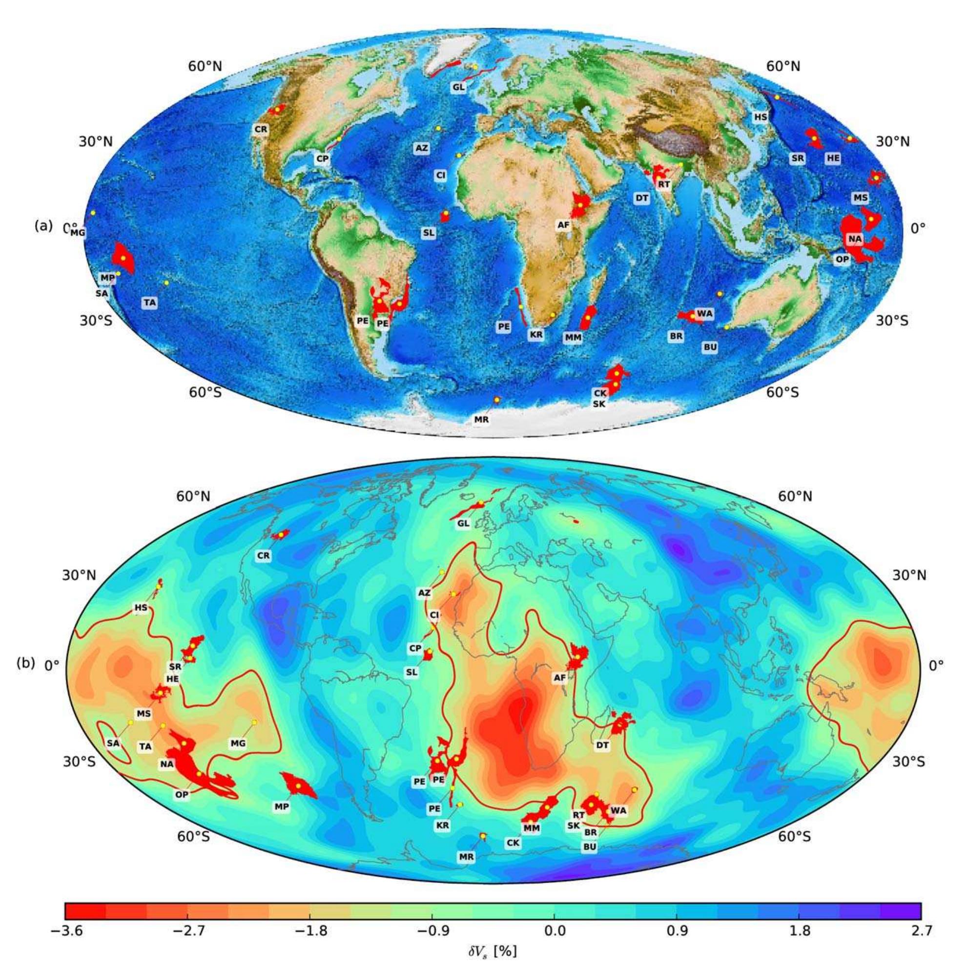 (a) present-day locations of lips (red regions) and