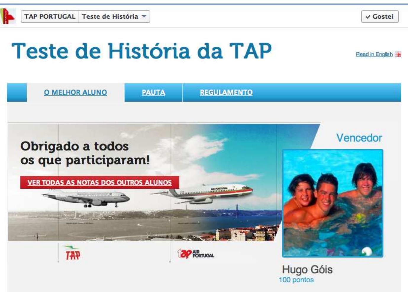 Figure 3: Game organized by TAP on its Facebook page 