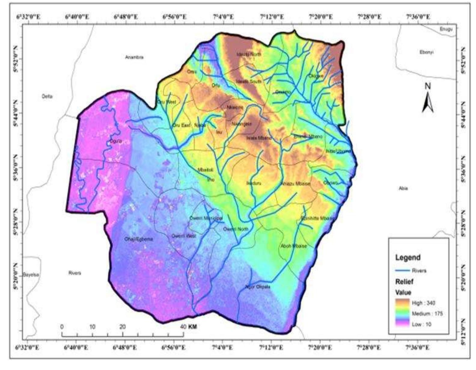 Relief map of imo state