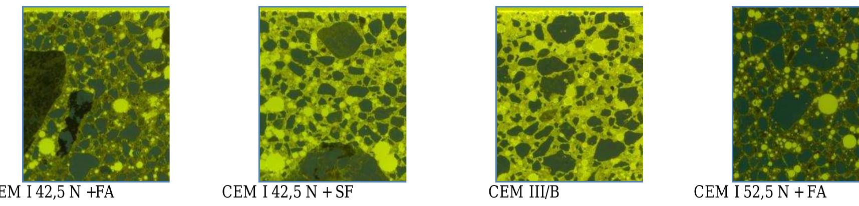 Examples of apparent different porosity of 28 days old