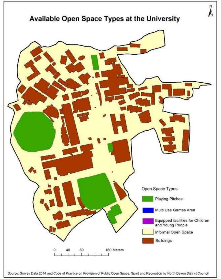 Identified two open space types of the university premise