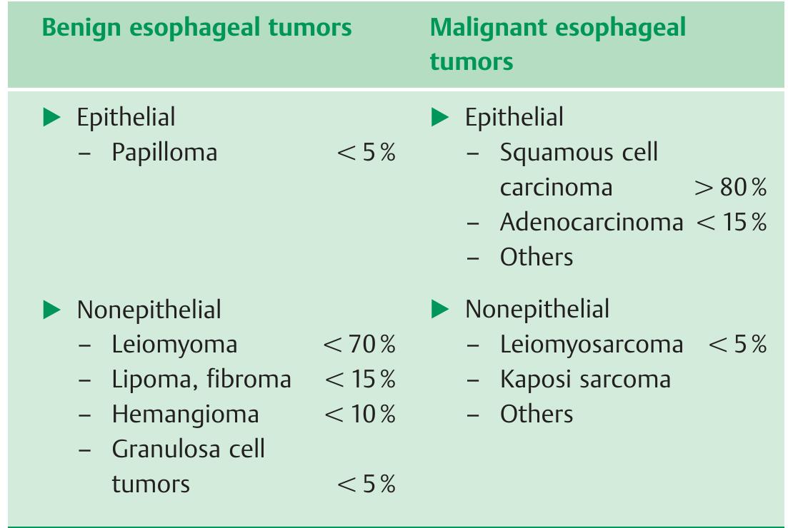 6 benign and malignant esophageal tumors