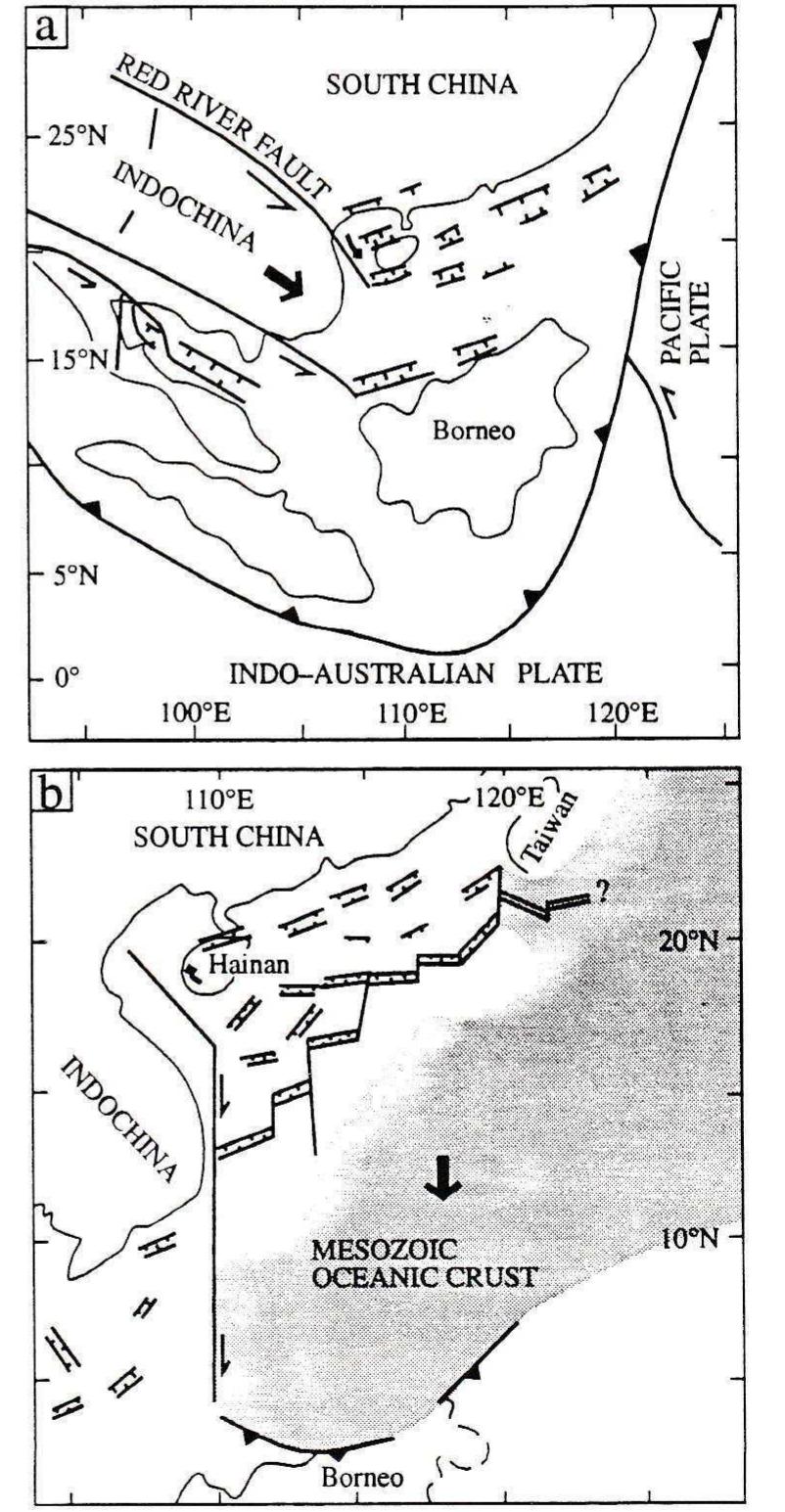 Schematic sketch of tectonic models proposed for the opening