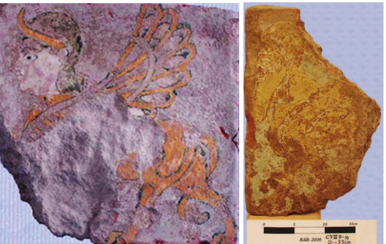 Fig. 6A and Fig. 6B. Glazed tiles. A: human-headed winged lion. B: human-headed winged bull. Courtesy of R. Heidari. 