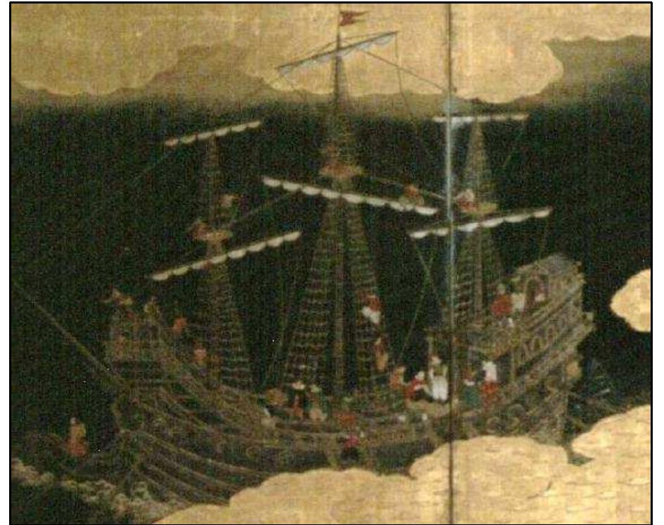 FIGURE 4-4. Type A Namban ship (No.2): Version A of Kyushu National Museum (1601-1635) by Kano Takanobu (Sakamoto 2008:6-9) 