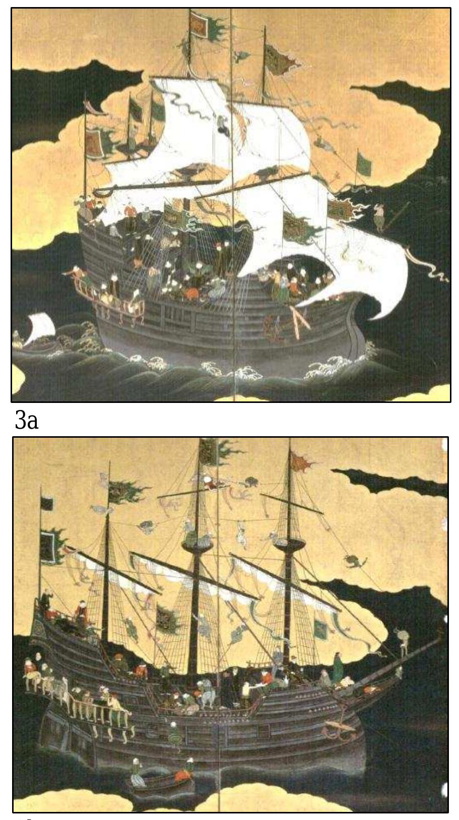 FIGURE 4-6. Type B Namban ship (No.3): Version A of Kobe City Museum, Naizen Version (Late 16th — Early 17th century) by Kano Naizen (Sakamoto 2008:12-13) 