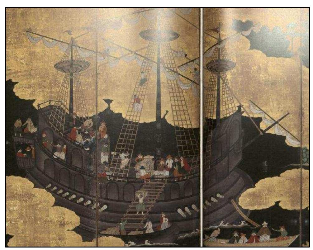 FIGURE 4-14. Type F Namban ship (No.12): Private collection-Y family Version (1620s) by a Kano-school artist (Sakamoto 2008:60-61) 