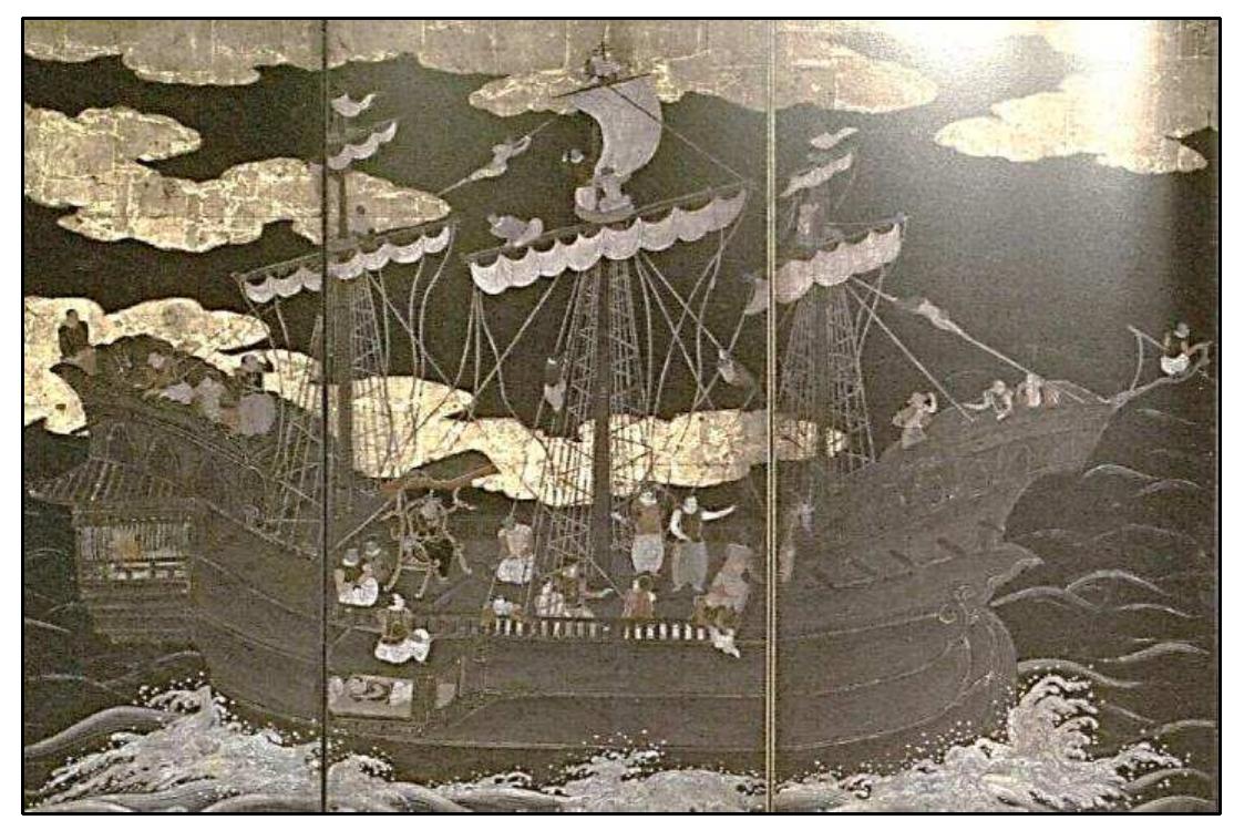 FIGURE 4-17. Type I Namban ship (No.55): Peaboy Essex Museum Version (1615-1624) by a Kano-school artist (Sakamoto 2008:198-199)  Type J 