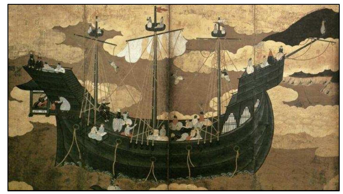 FIGURE 4-19. Type J Namban ship (No.62): Rijlsmuseum, Amsterdam Version (1630s-1640s) by an unknown artist (Sakamoto 2008:224-225) 